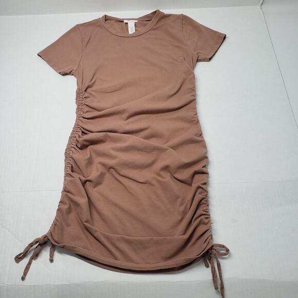 Full Tilt Ruched Mini Dress Womens Small Brown Stretch Bodycon Short Sleeve - Picture 10 of 16